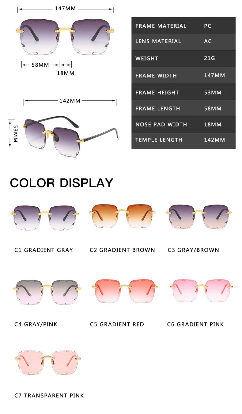 Rimless Square Sunglasses for Women (3-Pack)
