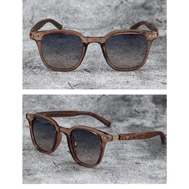 Wood-Grain Retro Sunglasses