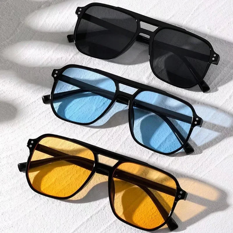 Oversized vintage square sunglasses with bold UV400 lenses