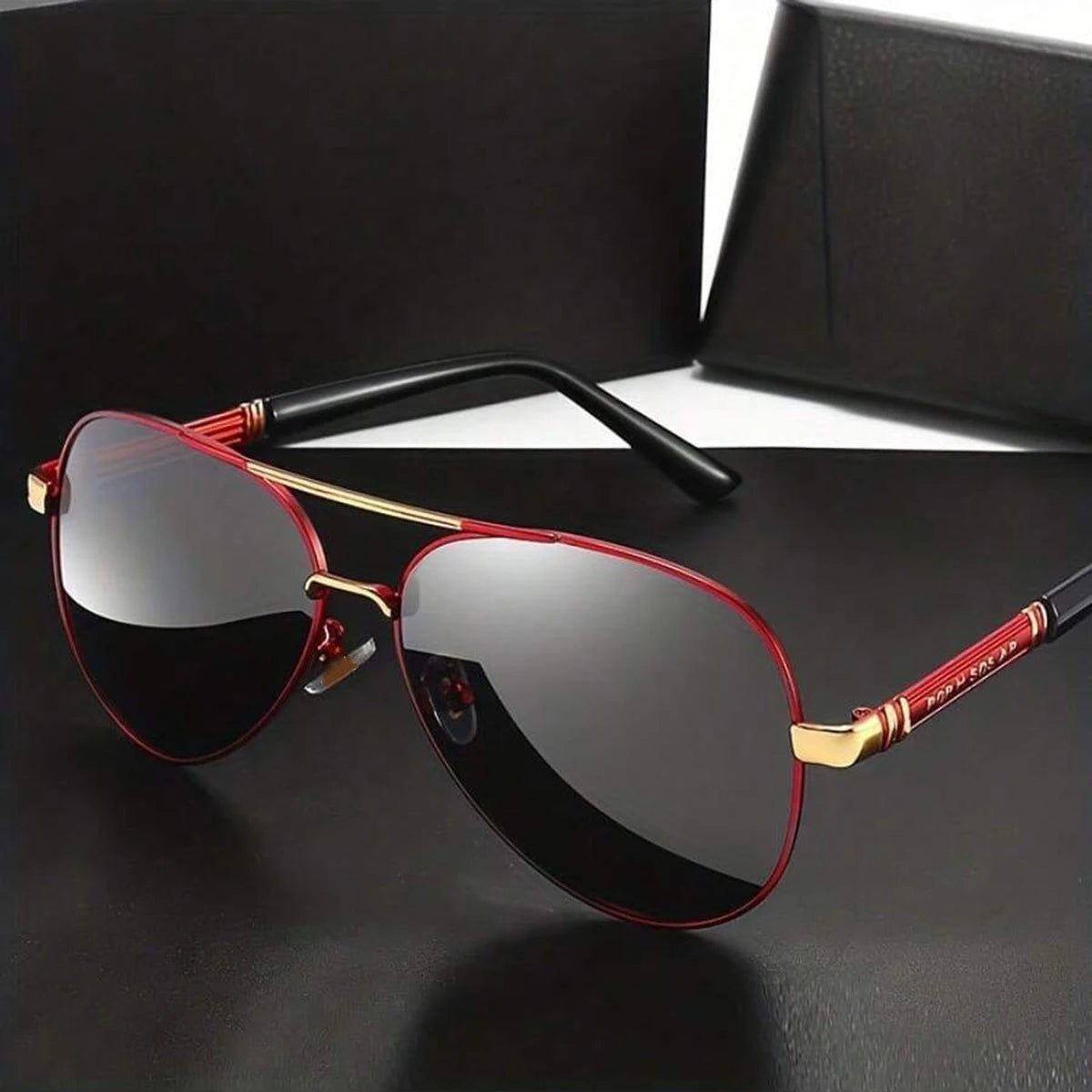 Metal-frame oval driving sunglasses for men with UV400 lenses