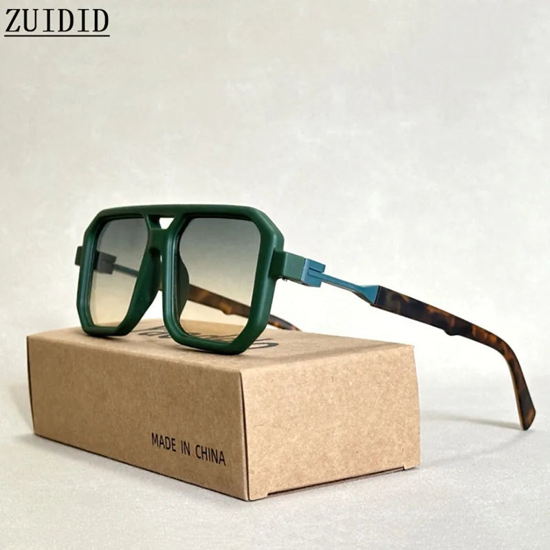 Vintage square sunglasses for men with mirrored UV400 lenses