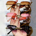 Rimless square women's sunglasses, set of three, with mirrored lenses