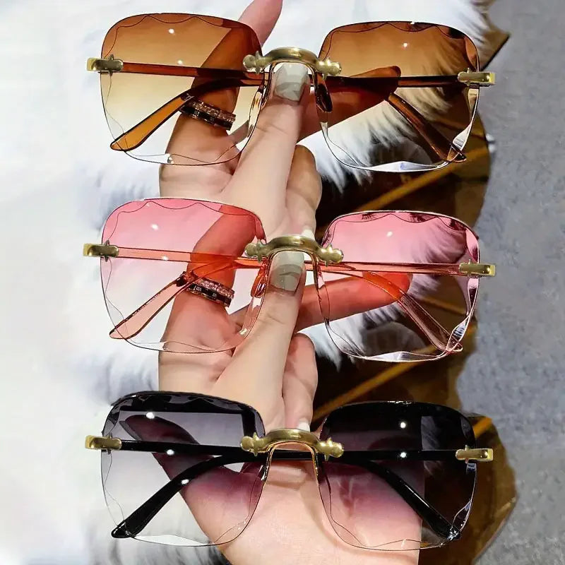 Rimless square women's sunglasses, set of three, with mirrored lenses
