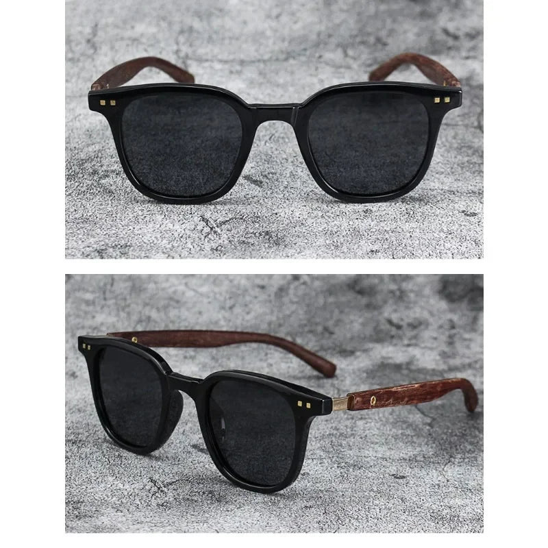 Wood-Grain Retro Sunglasses